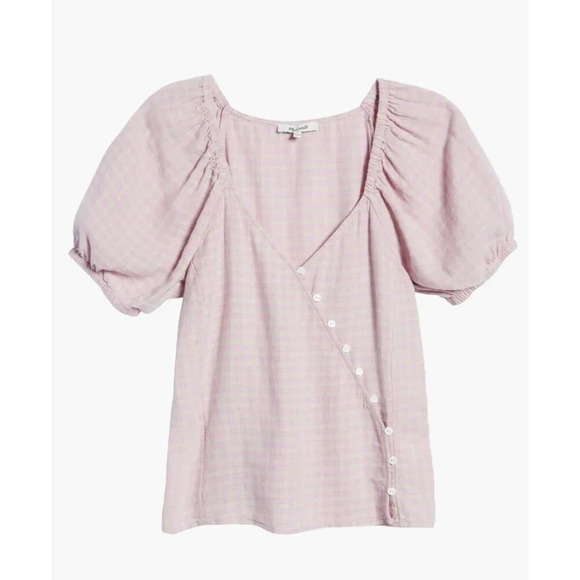Madewell Pink Plaid Linen Blend Puff Sleeve Summer Top Blouse 3X - Picture 10 of 10